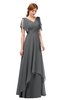 ColsBM Bailee Grey Bridesmaid Dresses Floor Length A-line Elegant Half Backless Short Sleeve V-neck