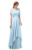 ColsBM Bailee Ice Blue Bridesmaid Dresses Floor Length A-line Elegant Half Backless Short Sleeve V-neck