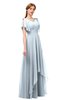 ColsBM Bailee Illusion Blue Bridesmaid Dresses Floor Length A-line Elegant Half Backless Short Sleeve V-neck