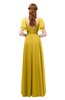 ColsBM Bailee Lemon Curry Bridesmaid Dresses Floor Length A-line Elegant Half Backless Short Sleeve V-neck