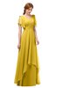 ColsBM Bailee Lemon Curry Bridesmaid Dresses Floor Length A-line Elegant Half Backless Short Sleeve V-neck