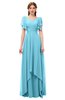 ColsBM Bailee Light Blue Bridesmaid Dresses Floor Length A-line Elegant Half Backless Short Sleeve V-neck