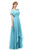 ColsBM Bailee Light Blue Bridesmaid Dresses Floor Length A-line Elegant Half Backless Short Sleeve V-neck