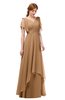 ColsBM Bailee Light Brown Bridesmaid Dresses Floor Length A-line Elegant Half Backless Short Sleeve V-neck