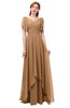 ColsBM Bailee Light Brown Bridesmaid Dresses Floor Length A-line Elegant Half Backless Short Sleeve V-neck