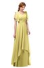 ColsBM Bailee Misted Yellow Bridesmaid Dresses Floor Length A-line Elegant Half Backless Short Sleeve V-neck