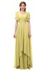ColsBM Bailee Misted Yellow Bridesmaid Dresses Floor Length A-line Elegant Half Backless Short Sleeve V-neck