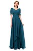 ColsBM Bailee Moroccan Blue Bridesmaid Dresses Floor Length A-line Elegant Half Backless Short Sleeve V-neck