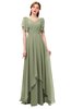 ColsBM Bailee Moss Green Bridesmaid Dresses Floor Length A-line Elegant Half Backless Short Sleeve V-neck