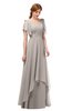 ColsBM Bailee Mushroom Bridesmaid Dresses Floor Length A-line Elegant Half Backless Short Sleeve V-neck