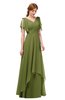 ColsBM Bailee Olive Green Bridesmaid Dresses Floor Length A-line Elegant Half Backless Short Sleeve V-neck