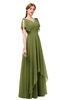 ColsBM Bailee Olive Green Bridesmaid Dresses Floor Length A-line Elegant Half Backless Short Sleeve V-neck