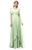 ColsBM Bailee Pale Green Bridesmaid Dresses Floor Length A-line Elegant Half Backless Short Sleeve V-neck