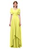 ColsBM Bailee Pale Yellow Bridesmaid Dresses Floor Length A-line Elegant Half Backless Short Sleeve V-neck