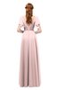 ColsBM Bailee Pastel Pink Bridesmaid Dresses Floor Length A-line Elegant Half Backless Short Sleeve V-neck