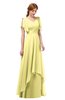 ColsBM Bailee Pastel Yellow Bridesmaid Dresses Floor Length A-line Elegant Half Backless Short Sleeve V-neck