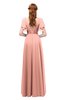 ColsBM Bailee Peach Bridesmaid Dresses Floor Length A-line Elegant Half Backless Short Sleeve V-neck