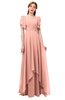 ColsBM Bailee Peach Bridesmaid Dresses Floor Length A-line Elegant Half Backless Short Sleeve V-neck