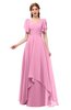 ColsBM Bailee Pink Bridesmaid Dresses Floor Length A-line Elegant Half Backless Short Sleeve V-neck