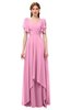 ColsBM Bailee Pink Bridesmaid Dresses Floor Length A-line Elegant Half Backless Short Sleeve V-neck
