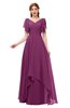 ColsBM Bailee Raspberry Bridesmaid Dresses Floor Length A-line Elegant Half Backless Short Sleeve V-neck