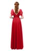 ColsBM Bailee Red Bridesmaid Dresses Floor Length A-line Elegant Half Backless Short Sleeve V-neck