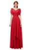 ColsBM Bailee Red Bridesmaid Dresses Floor Length A-line Elegant Half Backless Short Sleeve V-neck