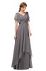 ColsBM Bailee Ridge Grey Bridesmaid Dresses Floor Length A-line Elegant Half Backless Short Sleeve V-neck