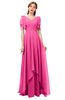 ColsBM Bailee Rose Pink Bridesmaid Dresses Floor Length A-line Elegant Half Backless Short Sleeve V-neck