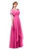 ColsBM Bailee Rose Pink Bridesmaid Dresses Floor Length A-line Elegant Half Backless Short Sleeve V-neck