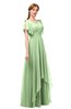 ColsBM Bailee Sage Green Bridesmaid Dresses Floor Length A-line Elegant Half Backless Short Sleeve V-neck