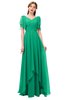 ColsBM Bailee Sea Green Bridesmaid Dresses Floor Length A-line Elegant Half Backless Short Sleeve V-neck