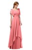 ColsBM Bailee Shell Pink Bridesmaid Dresses Floor Length A-line Elegant Half Backless Short Sleeve V-neck