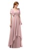 ColsBM Bailee Silver Pink Bridesmaid Dresses Floor Length A-line Elegant Half Backless Short Sleeve V-neck