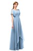 ColsBM Bailee Sky Blue Bridesmaid Dresses Floor Length A-line Elegant Half Backless Short Sleeve V-neck