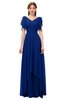 ColsBM Bailee Sodalite Blue Bridesmaid Dresses Floor Length A-line Elegant Half Backless Short Sleeve V-neck