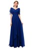 ColsBM Bailee Sodalite Blue Bridesmaid Dresses Floor Length A-line Elegant Half Backless Short Sleeve V-neck