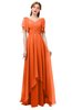 ColsBM Bailee Tangerine Bridesmaid Dresses Floor Length A-line Elegant Half Backless Short Sleeve V-neck