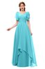 ColsBM Bailee Turquoise Bridesmaid Dresses Floor Length A-line Elegant Half Backless Short Sleeve V-neck
