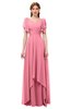 ColsBM Bailee Watermelon Bridesmaid Dresses Floor Length A-line Elegant Half Backless Short Sleeve V-neck