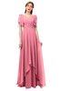 ColsBM Bailee Watermelon Bridesmaid Dresses Floor Length A-line Elegant Half Backless Short Sleeve V-neck
