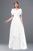 ColsBM Bailee White Bridesmaid Dresses Floor Length A-line Elegant Half Backless Short Sleeve V-neck