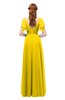 ColsBM Bailee Yellow Bridesmaid Dresses Floor Length A-line Elegant Half Backless Short Sleeve V-neck