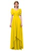ColsBM Bailee Yellow Bridesmaid Dresses Floor Length A-line Elegant Half Backless Short Sleeve V-neck