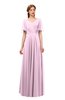 ColsBM Storm Baby Pink Bridesmaid Dresses Lace up V-neck Short Sleeve Floor Length A-line Glamorous