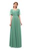 ColsBM Storm Beryl Green Bridesmaid Dresses Lace up V-neck Short Sleeve Floor Length A-line Glamorous