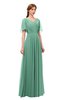ColsBM Storm Beryl Green Bridesmaid Dresses Lace up V-neck Short Sleeve Floor Length A-line Glamorous
