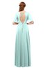 ColsBM Storm Blue Glass Bridesmaid Dresses Lace up V-neck Short Sleeve Floor Length A-line Glamorous