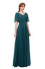 ColsBM Storm Blue Green Bridesmaid Dresses Lace up V-neck Short Sleeve Floor Length A-line Glamorous