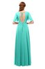 ColsBM Storm Blue Turquoise Bridesmaid Dresses Lace up V-neck Short Sleeve Floor Length A-line Glamorous